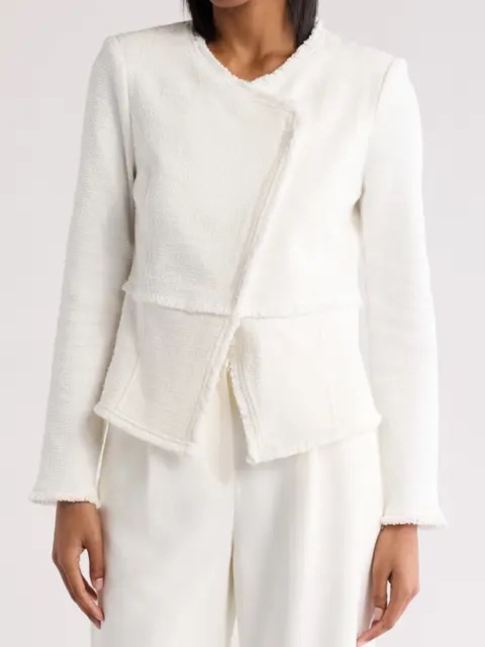 Amanda & Chelsea Ivory Asymmetric Open-Front Blazer